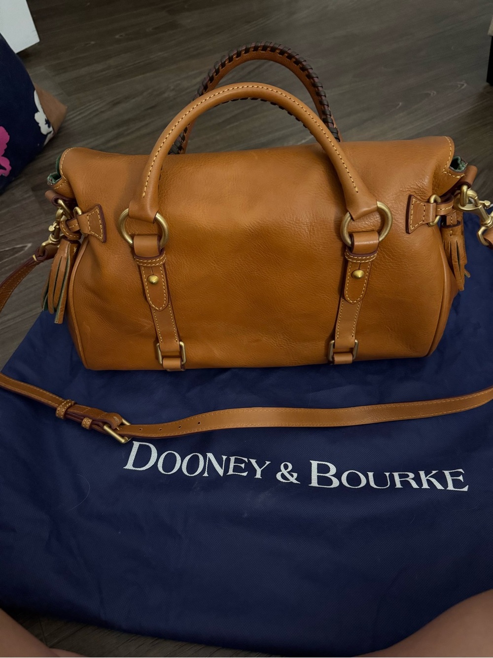 Dooney & Bourke Brown Leather Satchel with Braided Handle and Gold Hardware - Picture 4 of 5